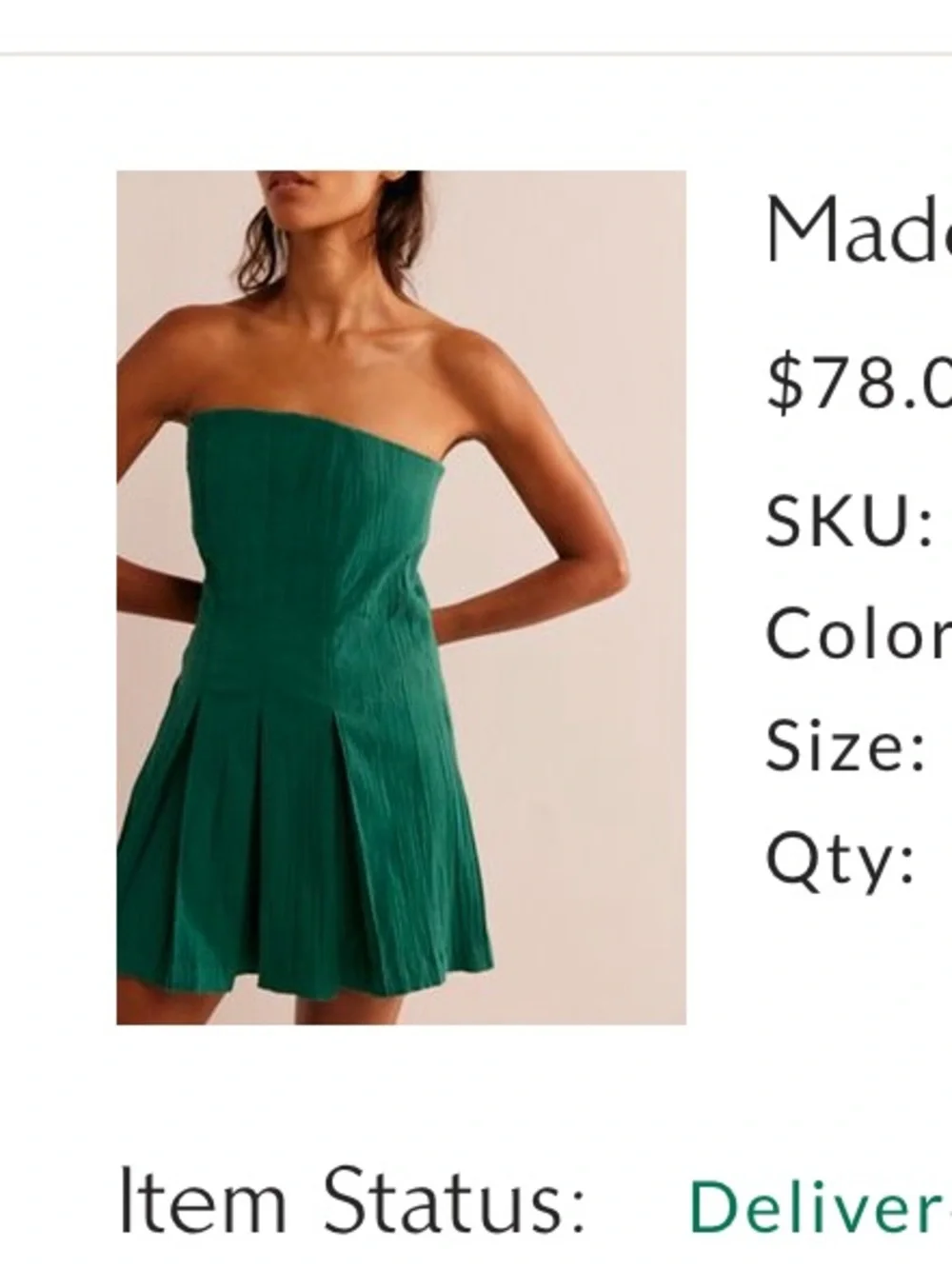 Free People Teal Strapless Pleated Mini Dress